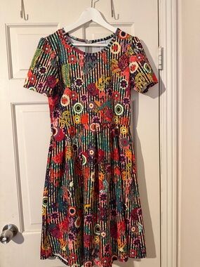 LuLaRoe Multicolor Floral & Stripe Midi Dress